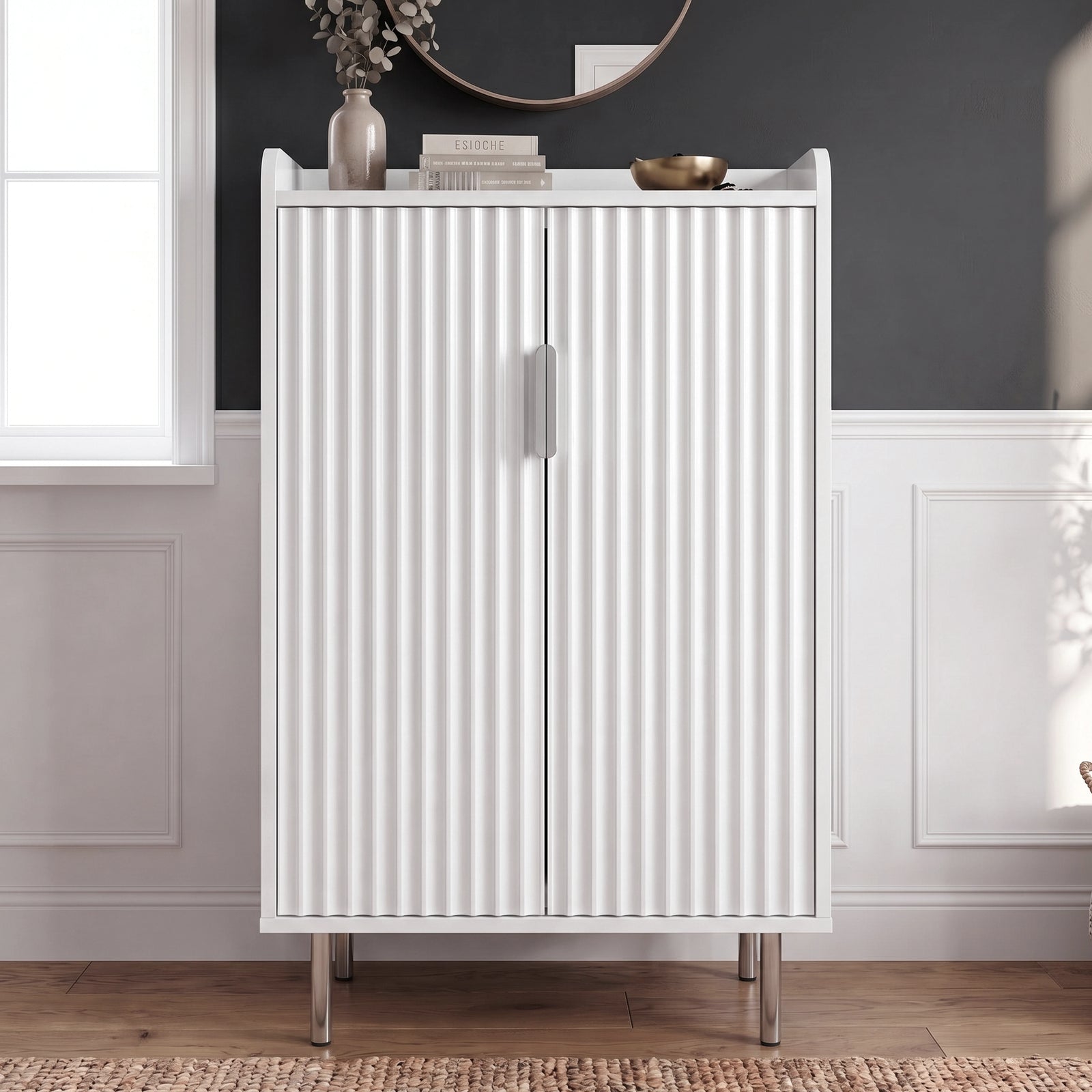 Fluted White Painted 5 Tier Shoe Storage Cabinet Hallway