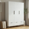 [White] Flutrina three door wardrobe in bedroom setting with arched mirror, wicker basket and olive plant beside it