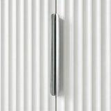[White] Flutrina wardrobe close-up of brushed silver bar handle set against vertical ribbed fluted panelling