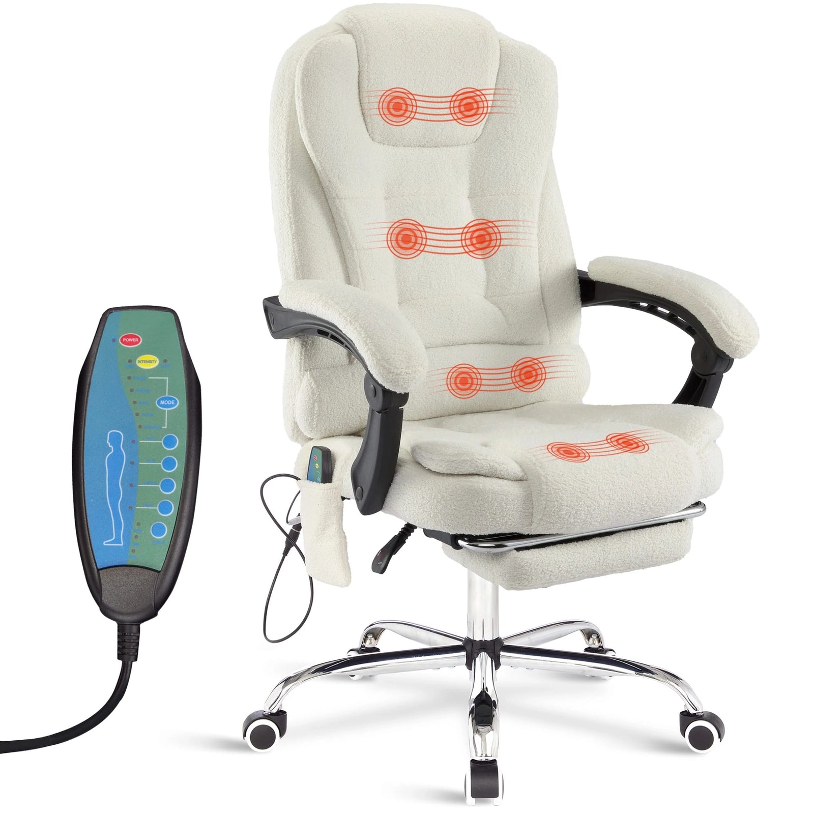 [White Fur Fabric] designed in cozy white fur, this 8 point massage office chair delivers premium comfort with full-body massage features