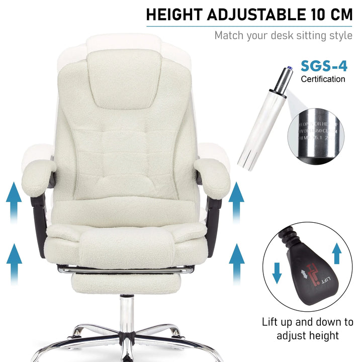 [White Fur Fabric] Moonrise swivel recliner chair with a 10 cm height adjustment for customized comfort.