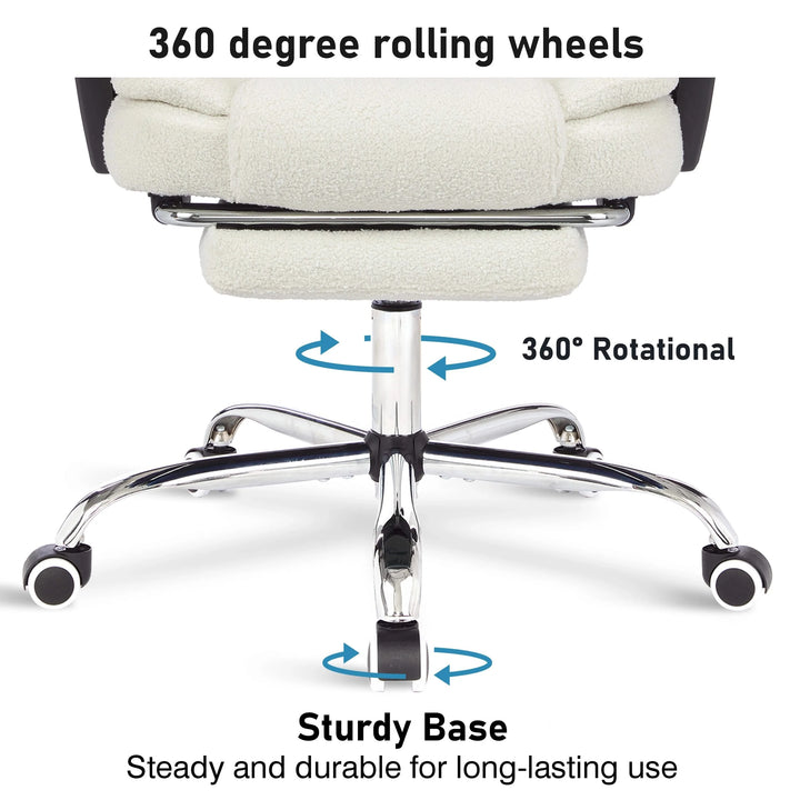 [White Fur Fabric] Buy a recliner swivel chair with 360-degree rolling wheels for easy movement and comfort.