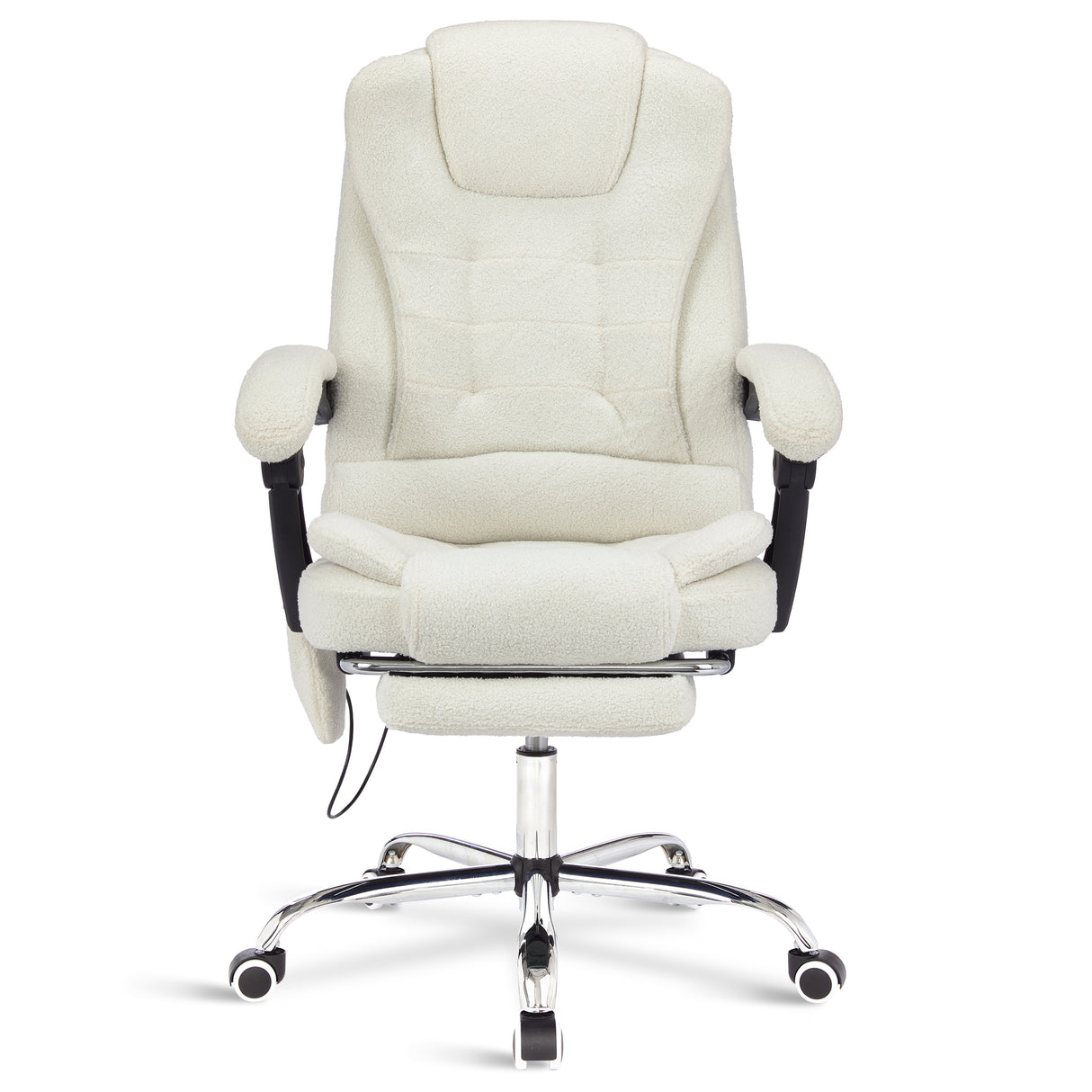 White fur fabric massage chair with 8-point massage function for ultimate comfort.