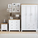 White furniture bedroom set with chest of drawers bedside table and wardrobe stylish design