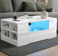 High Gloss Coffee Table with LED Lights Storage Drawers
