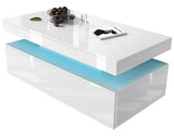 white gloss coffee table with a sleek, shiny finish, perfect for modern living room decor.