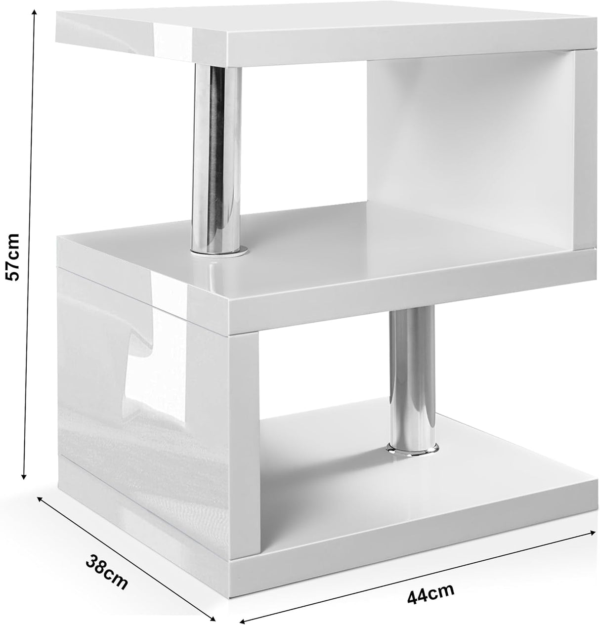 White gloss sofa side table, size 57 cm x 38 cm × 44 cm, perfect for modern living room decor.