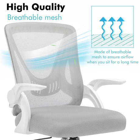 Grey office chair featuring breathable mesh backrest to enhance air circulation and ensure comfort throughout the day.