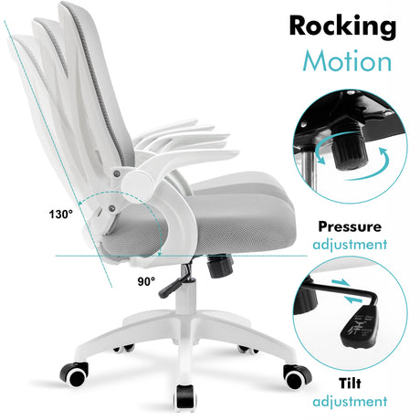 Grey ergonomic chair with adjustable height, tilt lock, and recline for optimal ergonomic support during long hours.