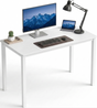 [100 x 50 cm] Home Office Desk 100cm angled product shot on white background showing four-leg frame with monitor, tablet, keyboard on desk mat, black lamp, and cactus