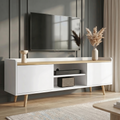 Larvik White TV Unit with Shelves 140cm Oak Top