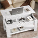 Lift top coffee table with storage in white finish, 100cm wide, featuring hidden compartment and lower shelf, ideal for modern living rooms.