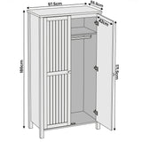 [White] Linra 2 Door Wardrobe dimensions diagram showing 97.5cm width, 55.5cm depth, 186cm height, and 171.5cm internal height