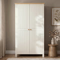 White 2 Door Double Wardrobe with Shelves and Hanging Rail