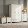 [White] Linra bedroom furniture set with 3 door wardrobe, 4 drawer chest and two 2 drawer bedsides in panelled room