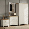 [White] Linra bedroom furniture set styled together: 2 door wardrobe, 3 drawer chest and 2 drawer bedside