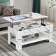 White marble coffee table with lift-up top and storage space for books and decor