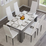 [6 Seater | White] top-down view of 6 seater dining table and chairs set with six white PU chairs