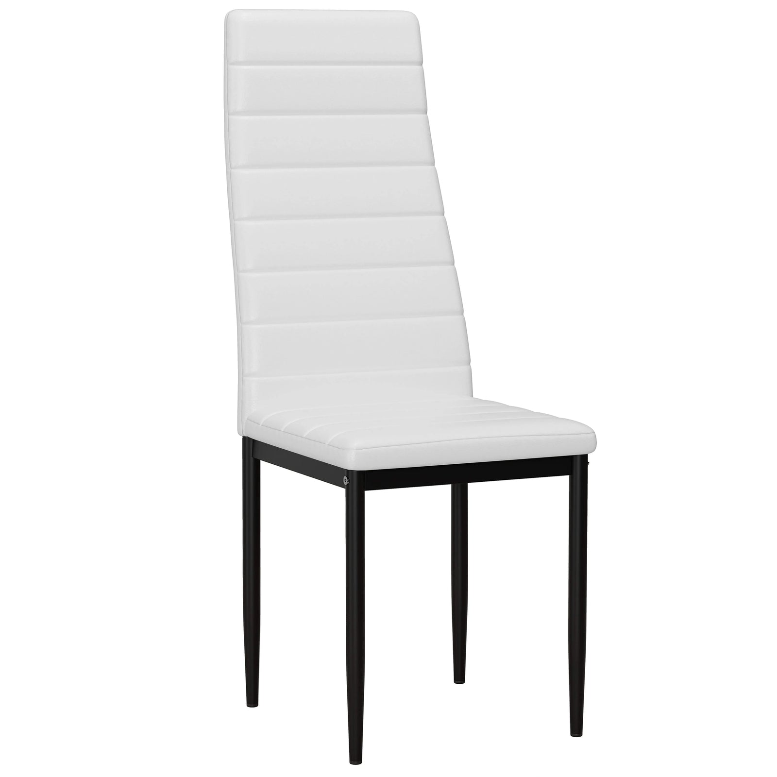 [4 Seater | White] single white PU leather dining chair with horizontal ribbing and black metal legs