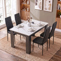 4-6 Seater Dining Table and Chairs Set, - White Marble Effect