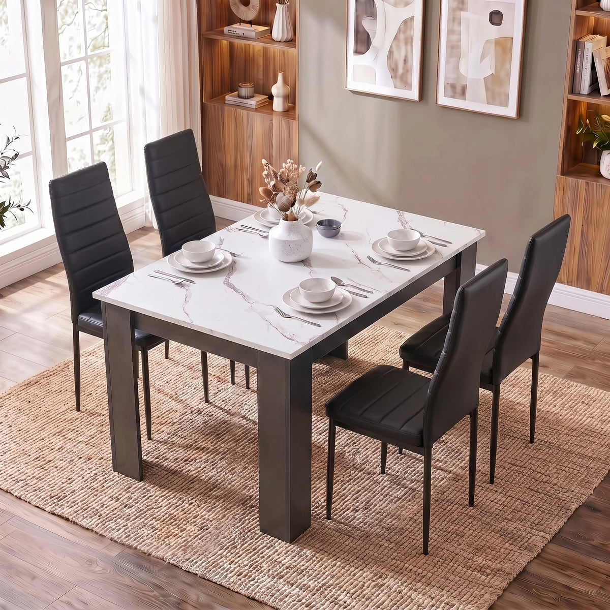 4 6 Seater Dining Table Chairs Set White Marble Effect 4 Seater