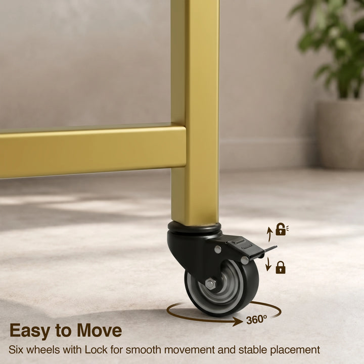 [White Marble Effect] Kitchen & Dining Furniture Sets caster wheel close-up with brake lever, lock icons, and 360 degree arrow.