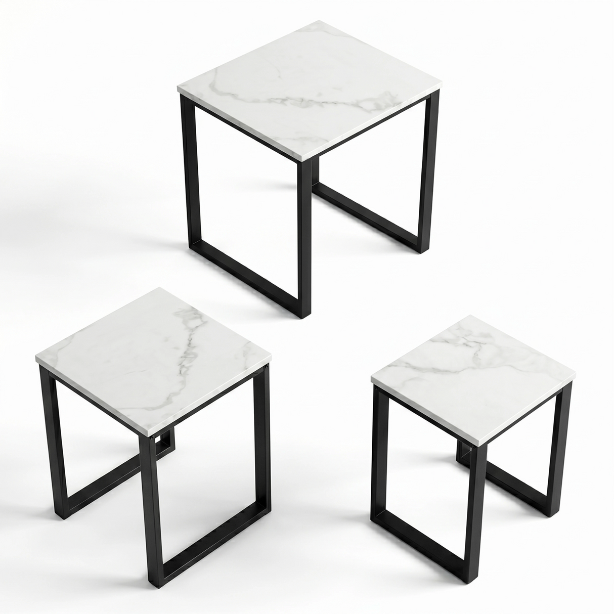 [White Marble] Stackora set of 3 nest tables shown separately on white background displaying each table individually from above