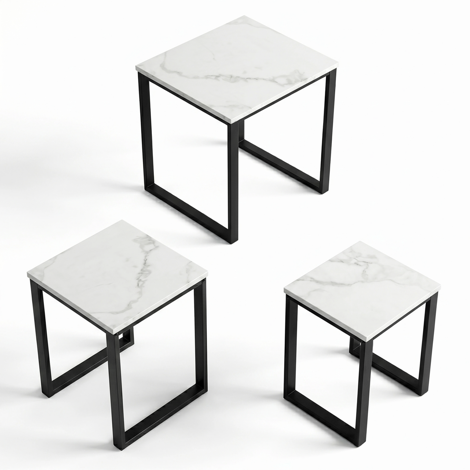 [White Marble] Stackora set of 3 nest tables shown separately on white background displaying each table individually from above