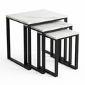 Stackora Nest of Tables Set of 3 White Marble Finish, Metal Frame