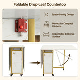 [White Marble Effect] Kitchen & Dining Furniture Sets drop-leaf countertop lock switch, folding panels, gold frame, and compact view.