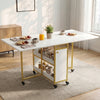 [White Marble Effect] Kitchen & Dining Furniture Sets open dining table with place settings, fruit bowl, juice, and centre storage.