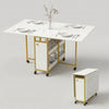 [White Marble Effect] Kitchen & Dining Furniture Sets open and closed table views with place settings, storage base, and wheels.