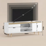 [White] Dimension diagram of white Larvik TV unit, 140x40x55cm cabinet with 15.5cm centre opening and 33cm cabinets