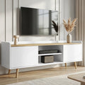 Larvik White TV Unit with Shelves 140cm Oak Top