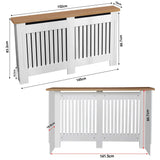 [Large | White] adiator Cover dimensions showing 152cm width, 83.2cm height, and 16.9cm internal depth from front and rear angles