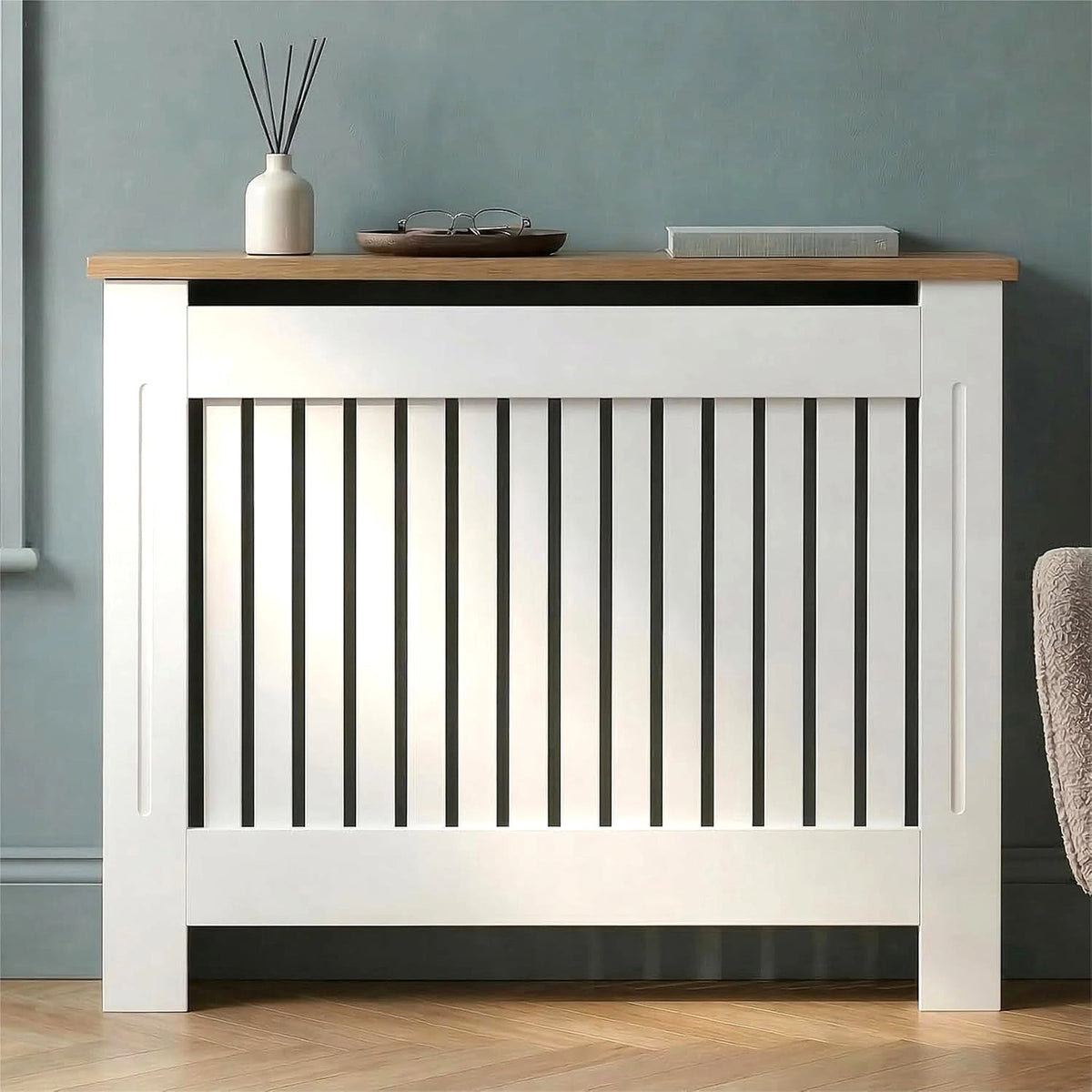 Radiator Cover Oak Top Vertical Slatted Design Medium