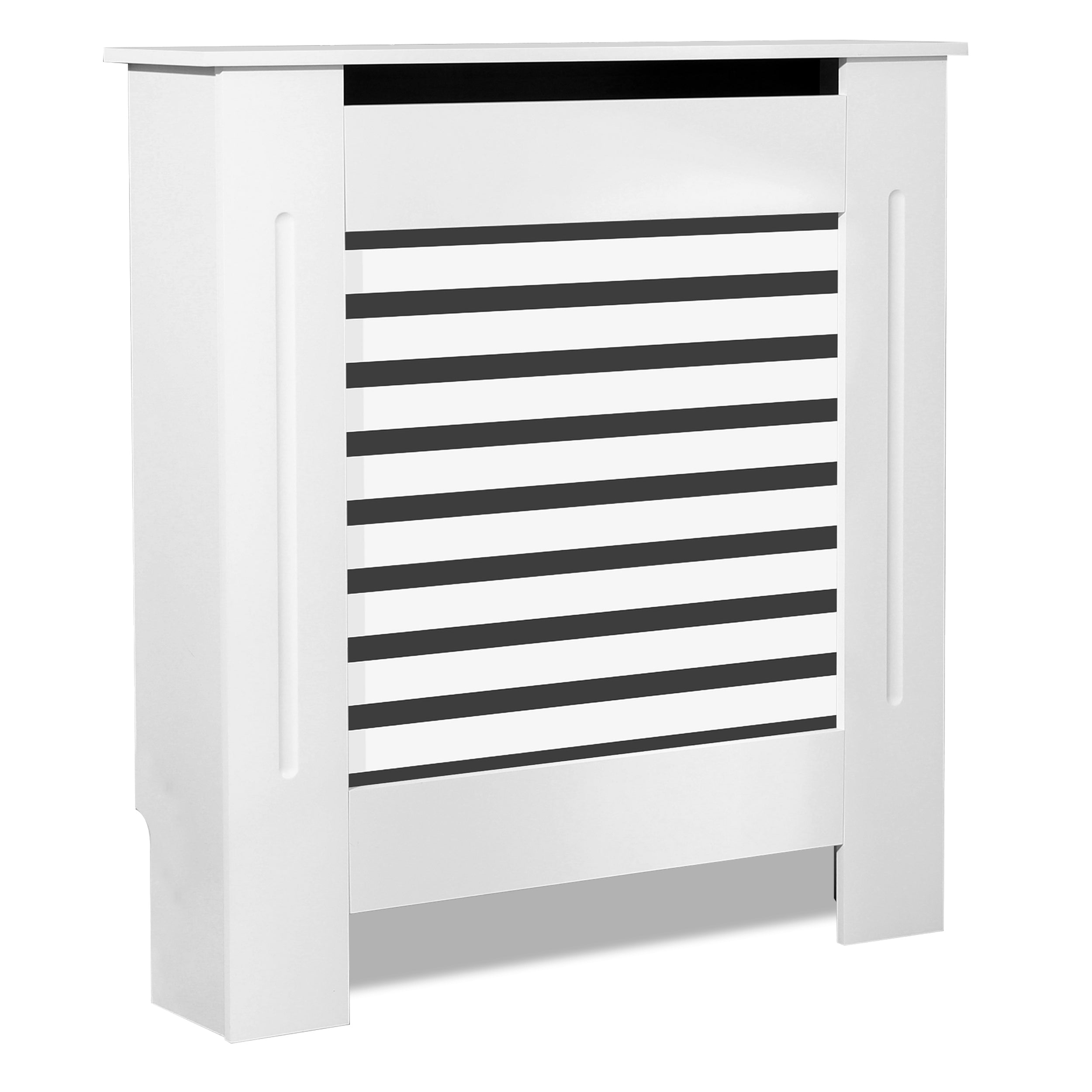 White radiator cover uk with horizontal slats, stylish and practical solution for covering.