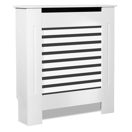 White radiator cover uk with horizontal slats, stylish and practical solution for covering.