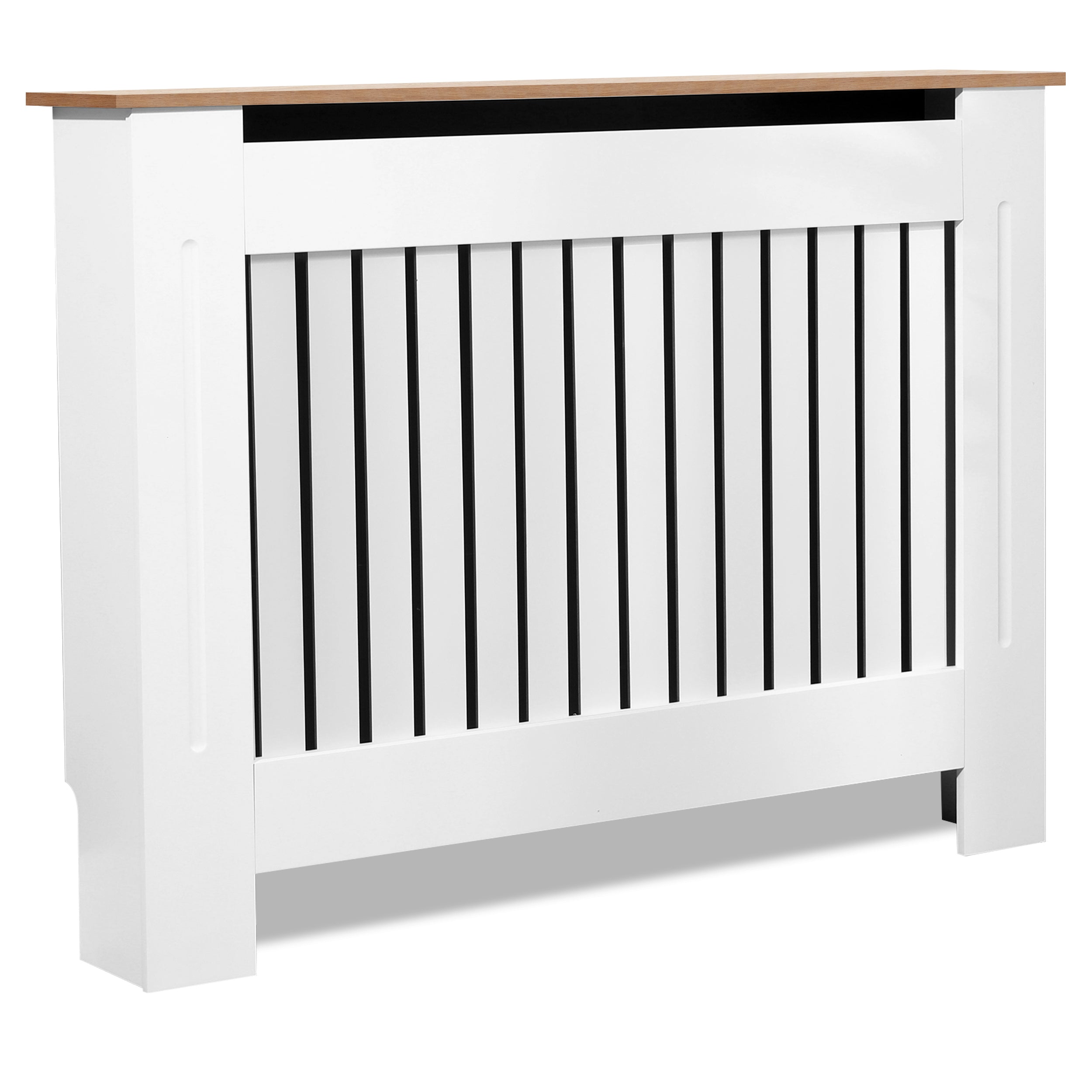 White radiator pipe covers with slatted design and ideal for adding a modern design.