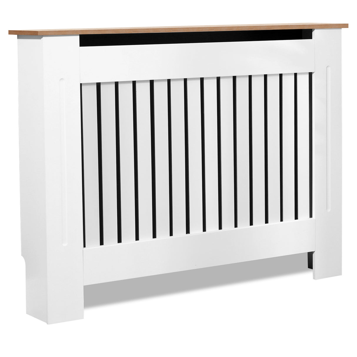 White radiator pipe covers with slatted design and ideal for adding a modern design.