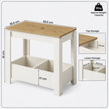 [White] Side table dimension diagram showing 63.5cm length, 35.5cm width, 61cm height and inset storage measurements.
