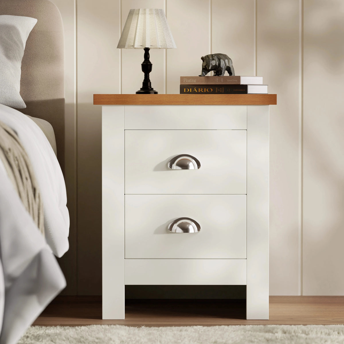 Shaker 2 Drawer Bedside Table Nightstand Drawers