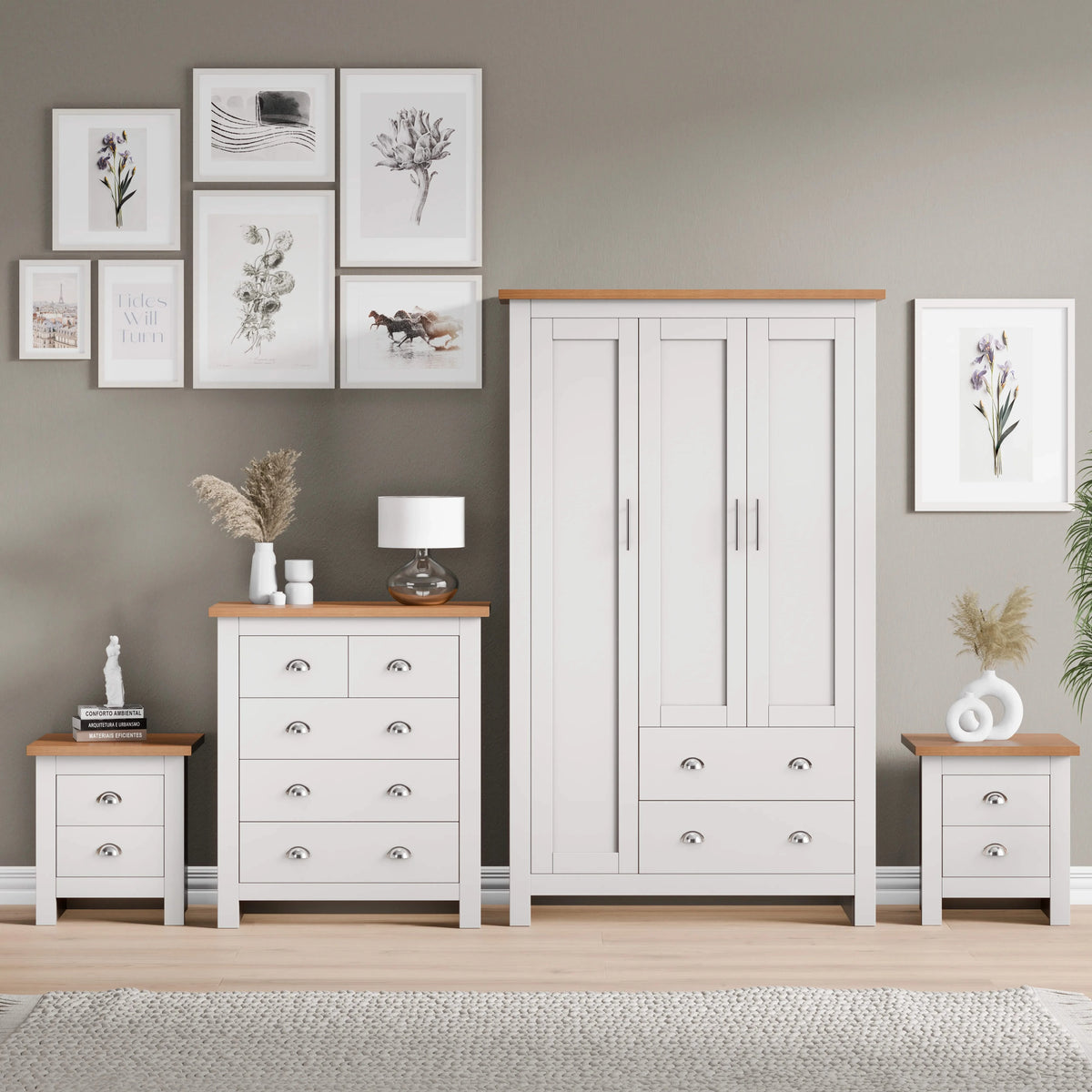 Shaker 4 Piece Bedroom Set Wardrobe Chest Drawers & Bedside
