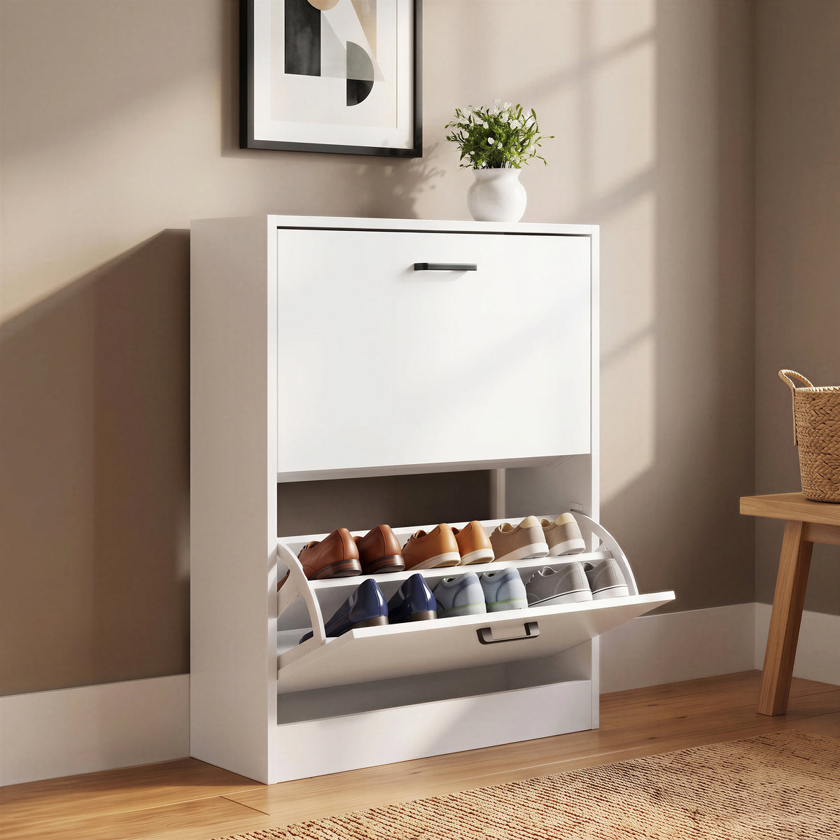 2 Drawer Slim Shoe Storage Cabinet Hallway