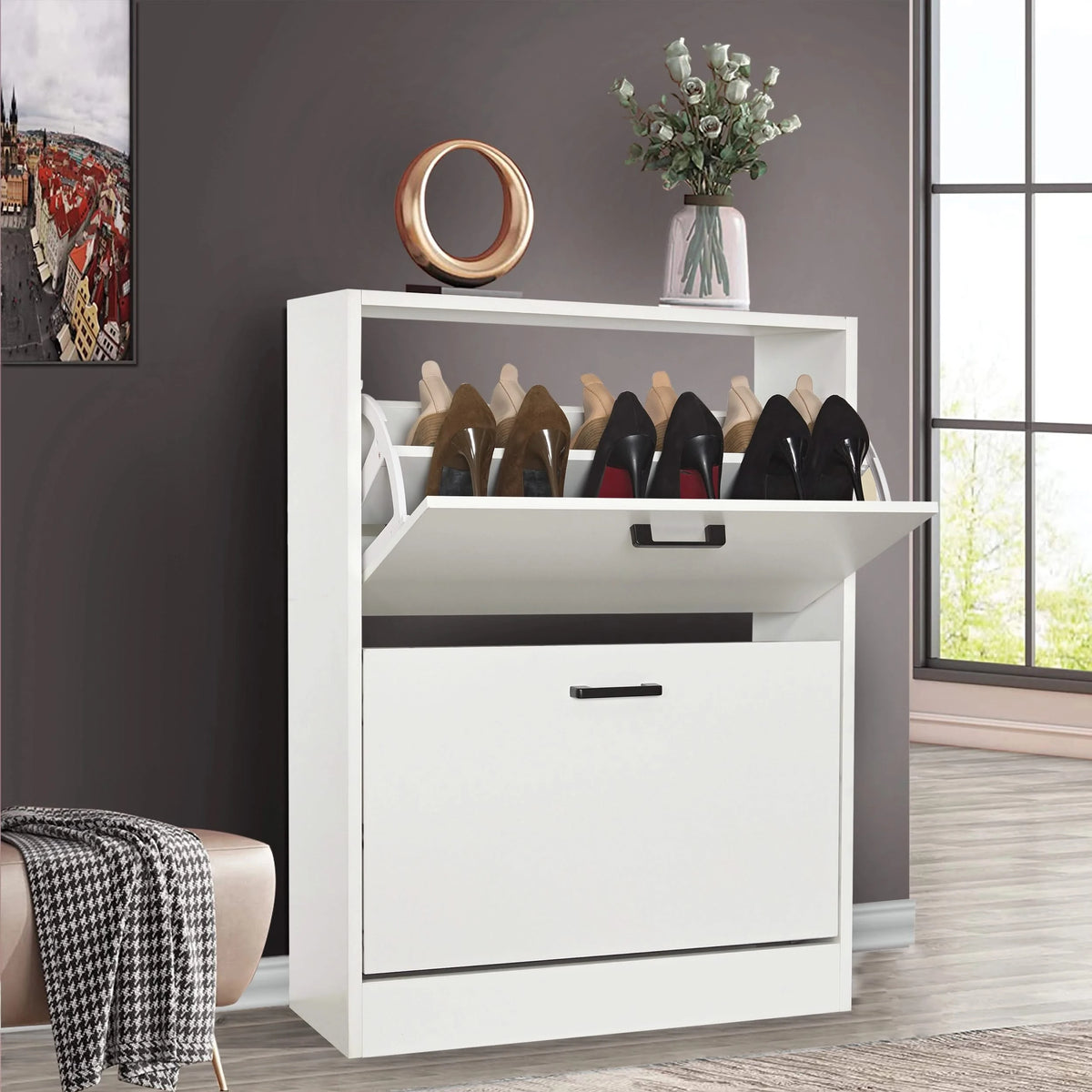 2 Door Slim Shoe Cabinet Hallway Small Shoe Storage