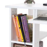 one of our versatile home office desks in white, with books neatly placed in the lower shelf and a sleek worktop setup