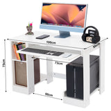 White small computer desk for bedroom dimension: 100cm wide, 50cm deep, 75cm high, with 50cm under-desk legroom