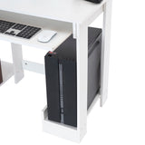 this office desks for home setup features a white desk with CPU storage, designed to keep workstations tidy in small rooms