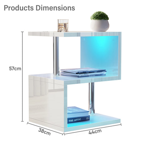 Small table with dimensions labeled, featuring a plant and books on a white background.