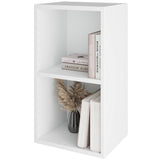 Blisswood white narrow bookcase with books and vase, compact and stylish storage for small rooms.